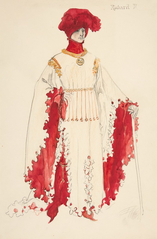 Edwin Austin Abbey - Richard II (in red), costume sketch for Henry Irving’s 1898 Planned Production of Richard II
