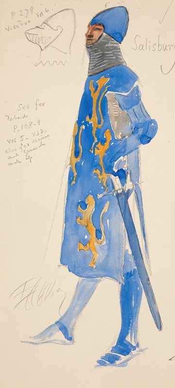 Edwin Austin Abbey - Salisbury (armed), costume sketch for Henry Irving’s 1898 Planned Production of Richard II