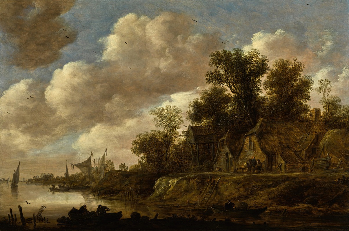 Jan van Goyen - River landscape with farmhouses and a dovecote upon a high bank