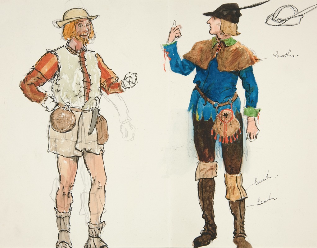 Edwin Austin Abbey - Two Men, costume sketch for Henry Irving’s Planned Production of King Richard II