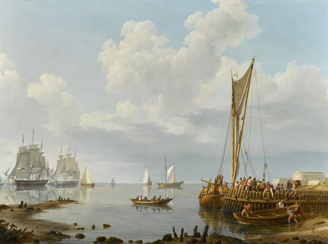 Johannes Hermanus Koekkoek - Shipping in a Calm Estuary