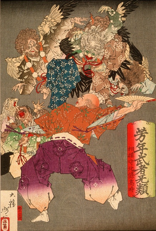 Tsukioka Yoshitoshi - Hōjō Takatoki, Lord of Sagami, Warding Off Tengu with His Fan