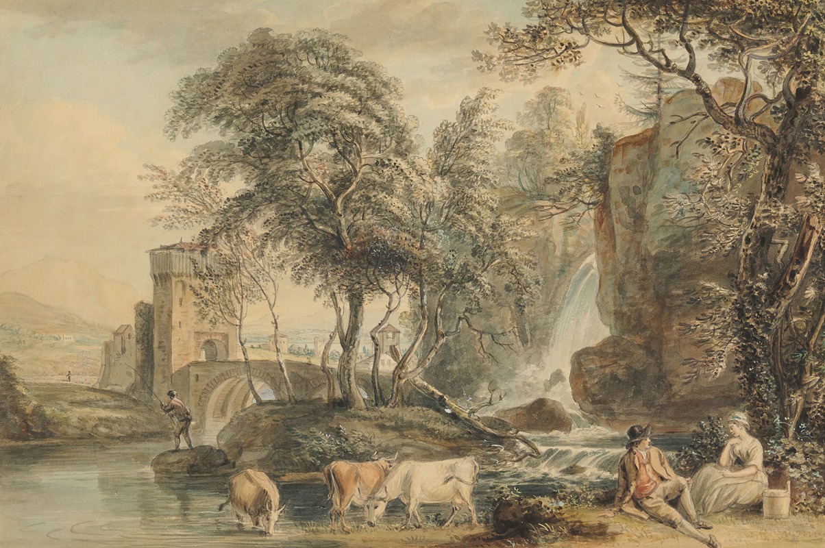 Paul Sandby - Romantic Landscape With Figures And Cattle