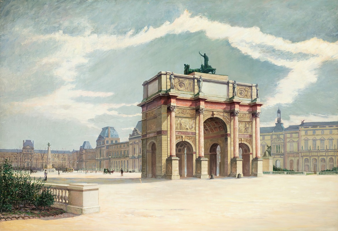 Achille La Nièce - The cour du louvre with the arc de triomphe du carrousel