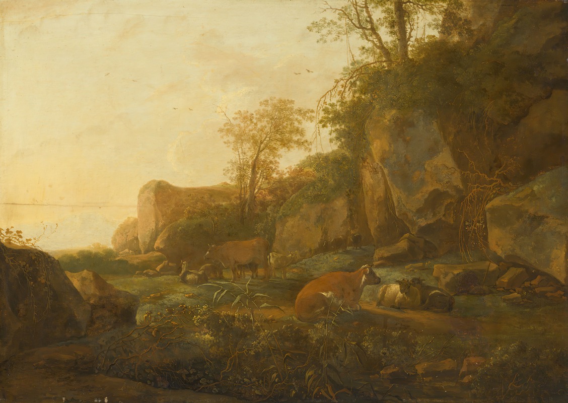 Adam Pynacker - A mountainous landscape with cattle