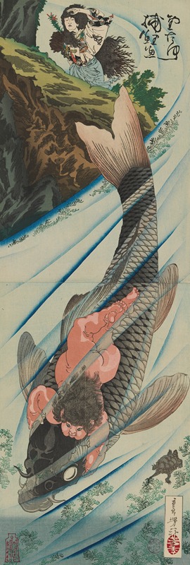 Tsukioka Yoshitoshi - Kintarō Seizes the Carp