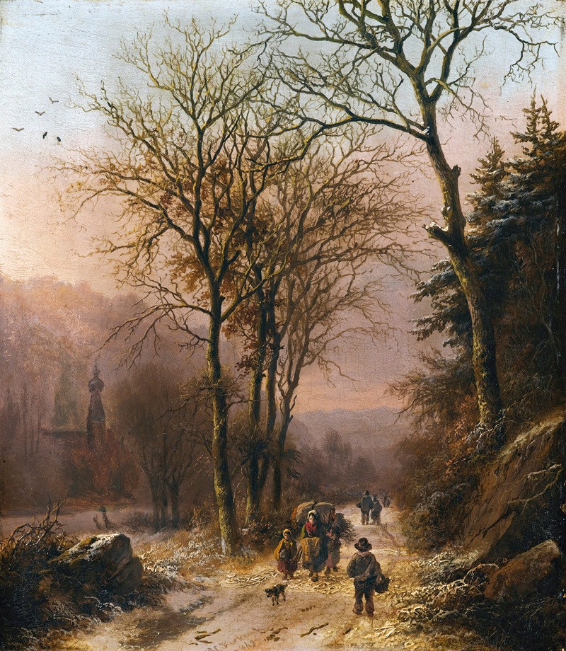 Barend Cornelis Koekkoek - Figures on a winter road