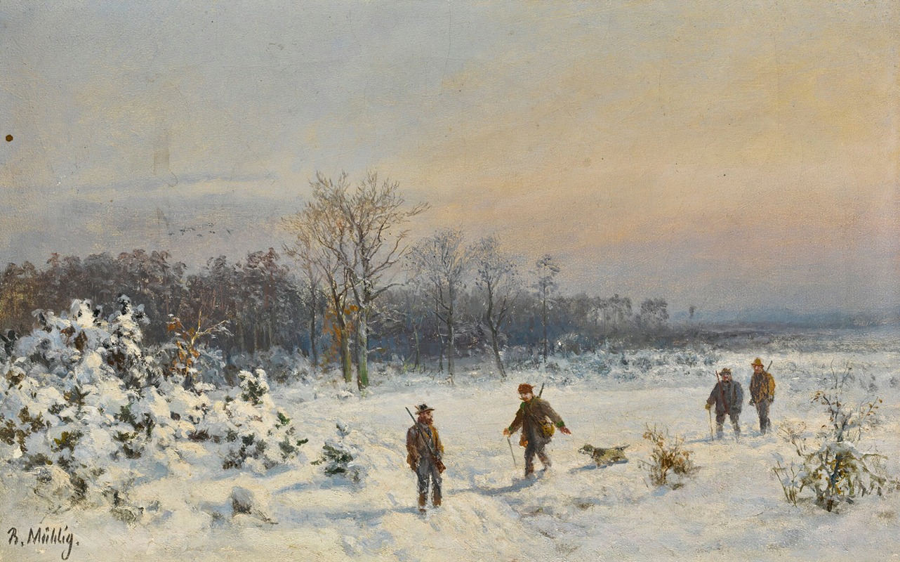 Bernhard Mühlig - Hunters in the snow