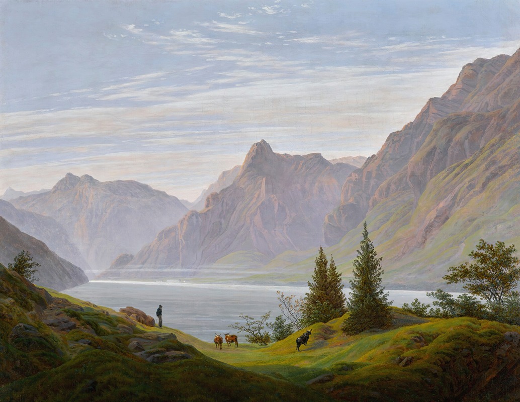Caspar David Friedrich - Landschaft mit gebirgsee, morgen (landscape with mountain lake, morning)