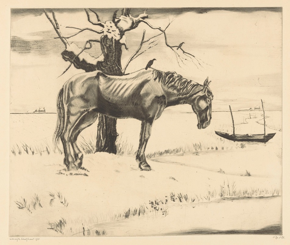 Lodewijk Schelfhout - Paard in een besneeuwd landschap