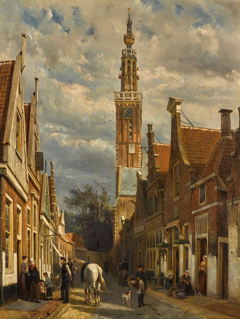 Cornelis Springer - The carillon tower in Edam