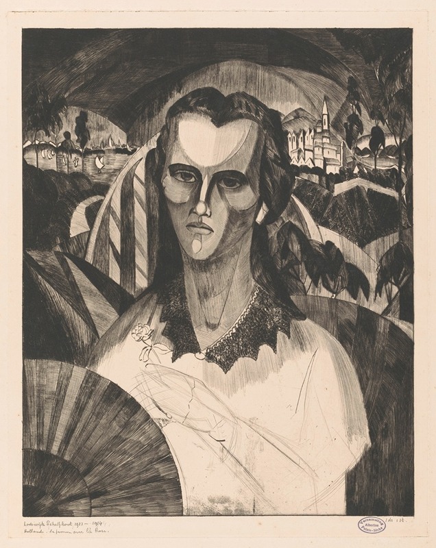 Lodewijk Schelfhout - Vrouw met een waaier en een roos