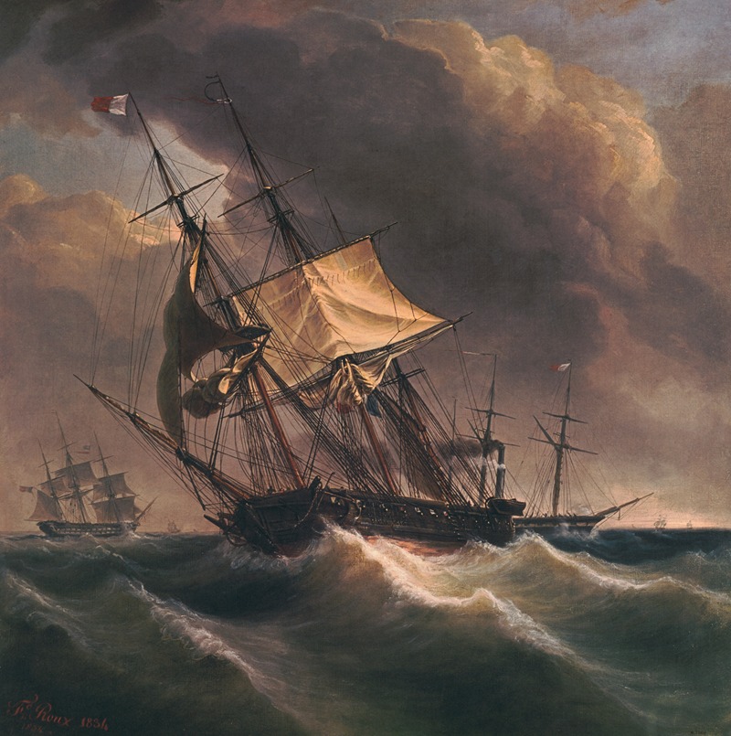 Frederic Roux - Sailing Ship In Storm