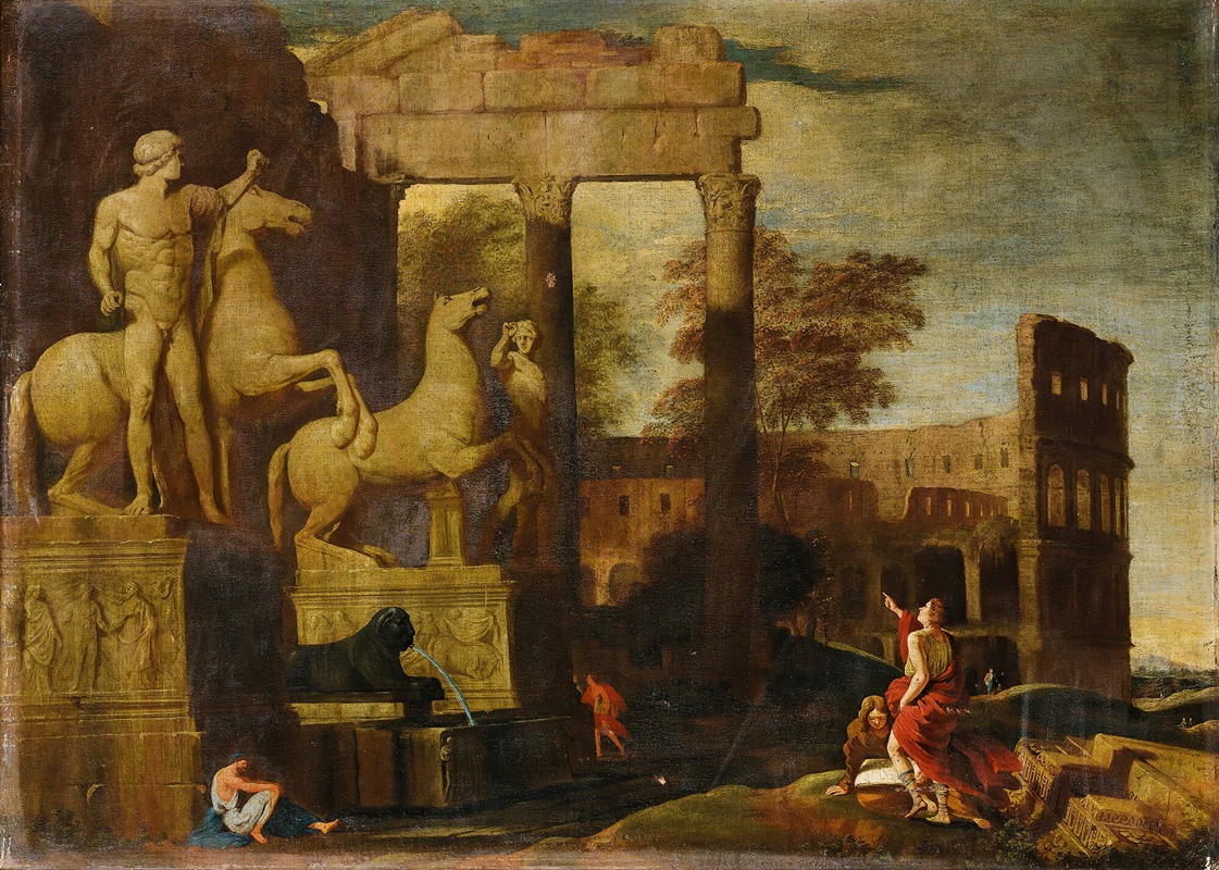 Jean Lemaire - Landscape With The Dioscuri And Antic Ruins Animated With Figures