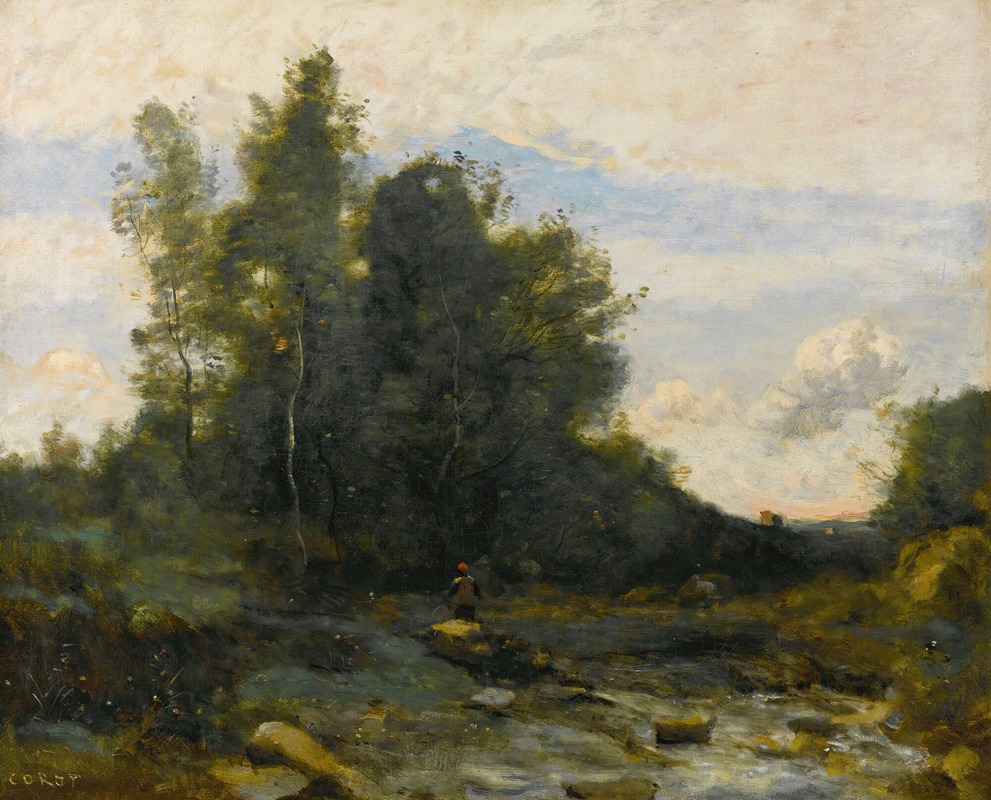 Jean-Baptiste-Camille Corot - Le Torrent Pierreux (Crépuscule)