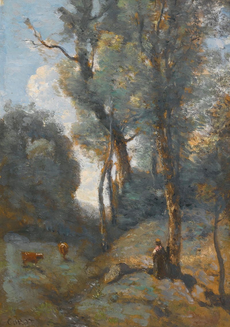 Jean-Baptiste-Camille Corot - Vachère Sur Un Coteau Boisée
