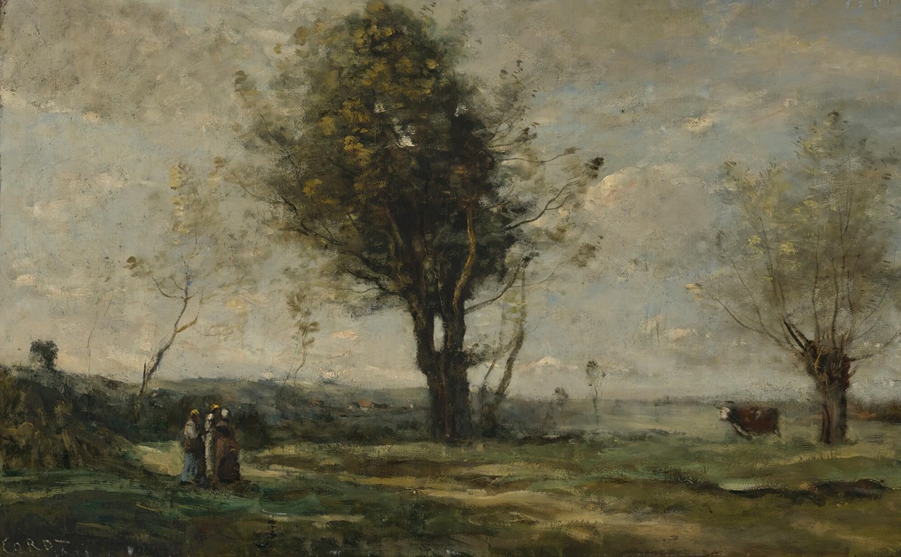 Jean-Baptiste-Camille Corot - La Rencontre Au Bord Du Chemin