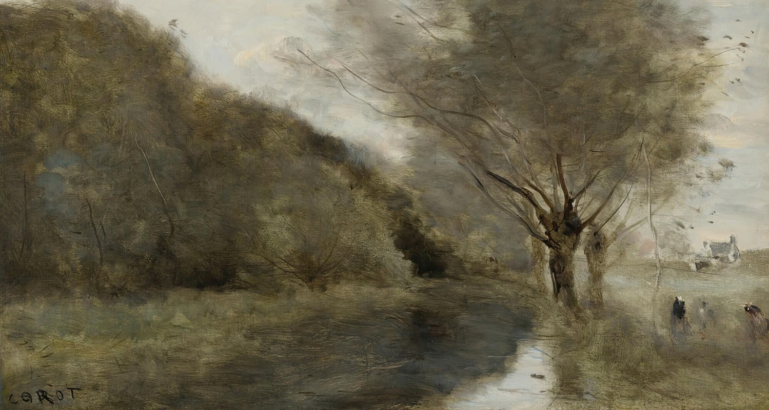 Jean-Baptiste-Camille Corot - Près Gisors; Saulaie Et Rivière, Effet Du Matin