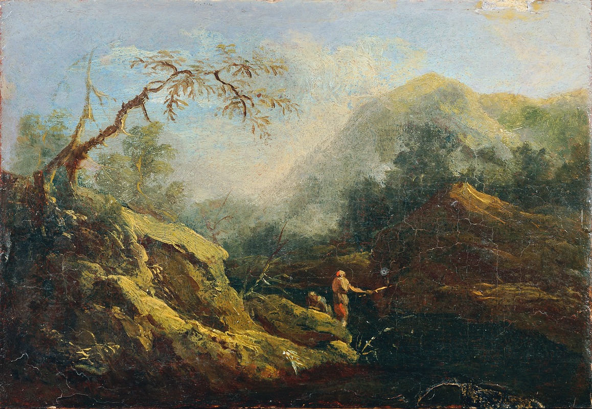 Johann Christian Brand - Bergige Landschaft mit Angler