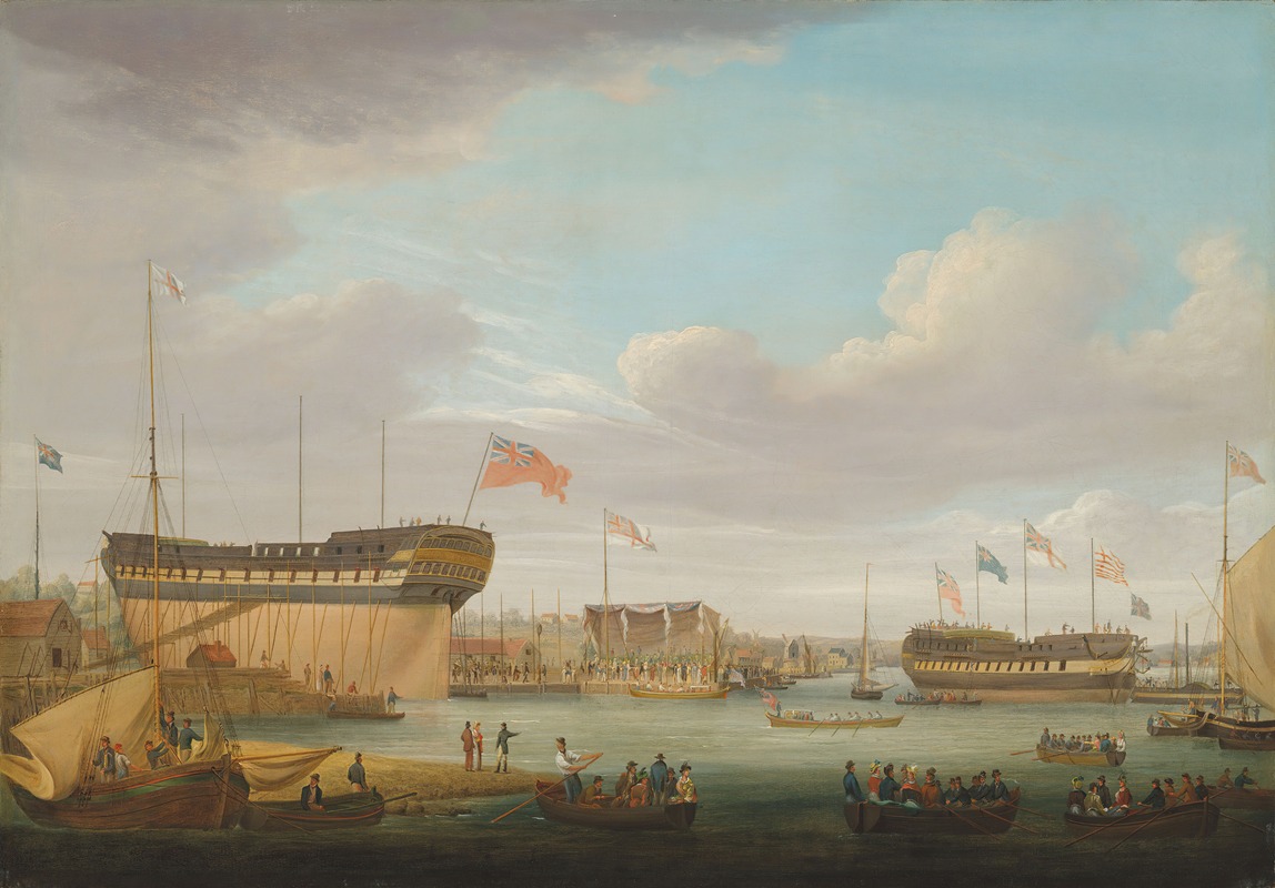 John Lynn - Launching day at the East India Dock, Blackwall on the Thames