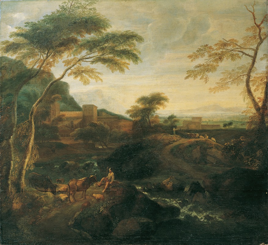 Josef Faistenberger - Landschaft mit weidenden Kühen