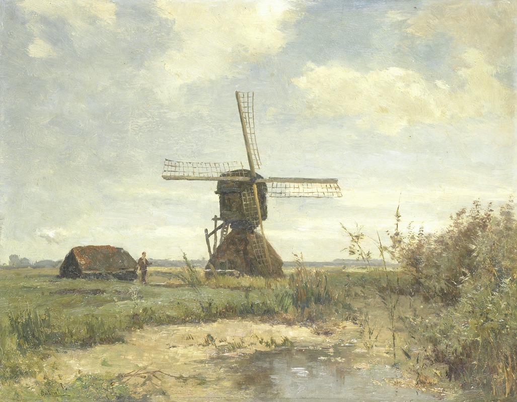 Paul Joseph Constantin Gabriël - ‘Sunny Day’, a Windmill on a Waterway