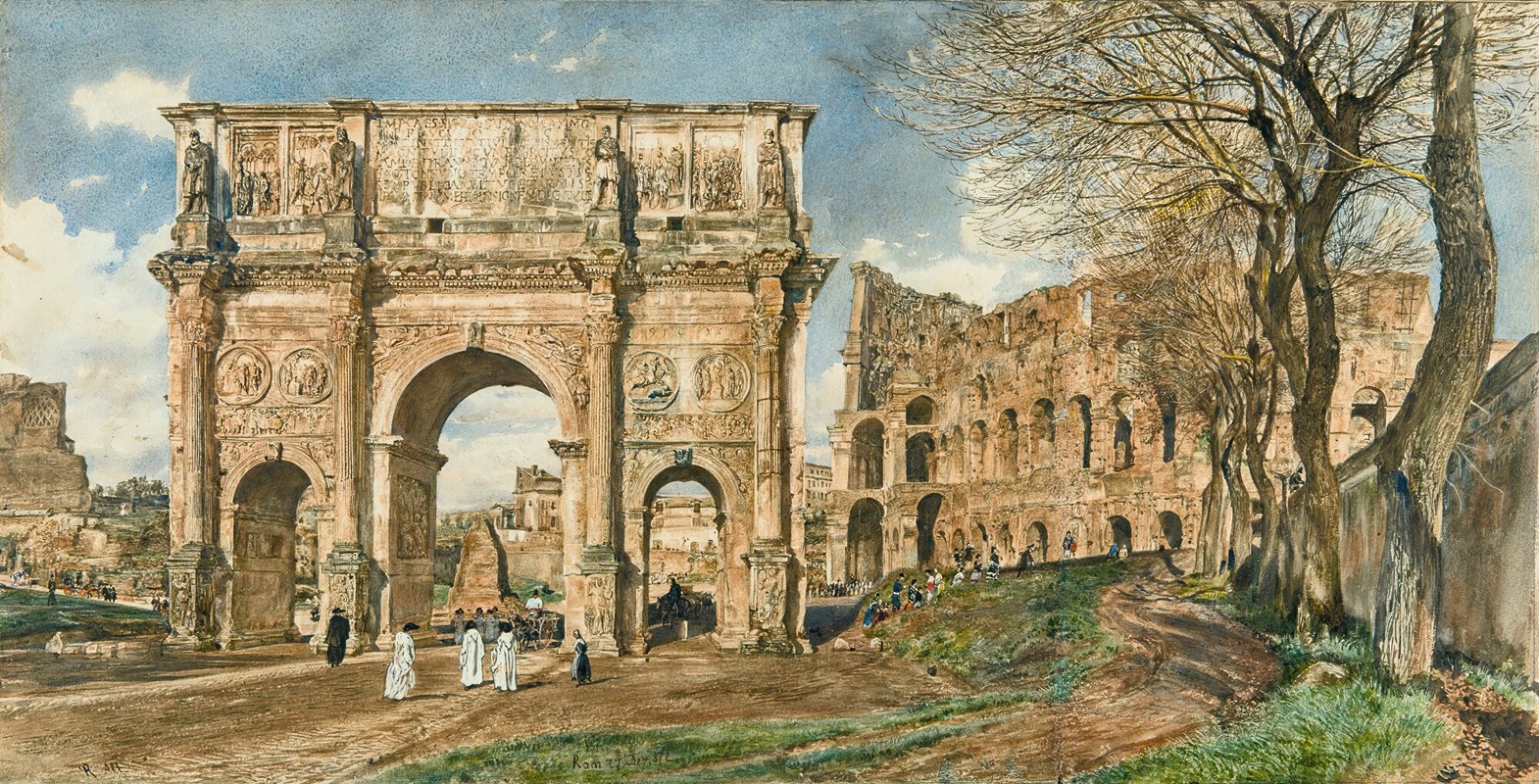Rudolf von Alt - The Arch Of Constantine And The Colosseum, Rome
