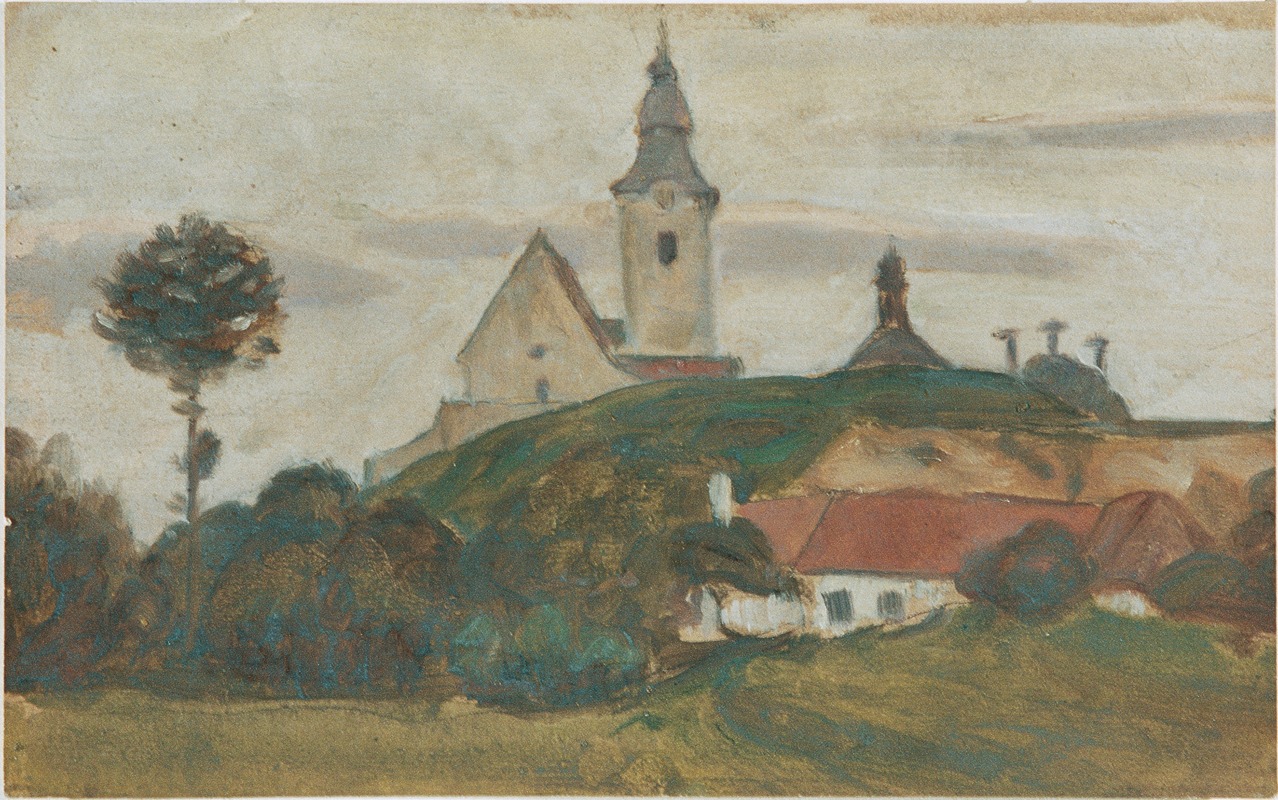 Landschaft mit Kirche und Dorf by Walther Gamerith - Artvee