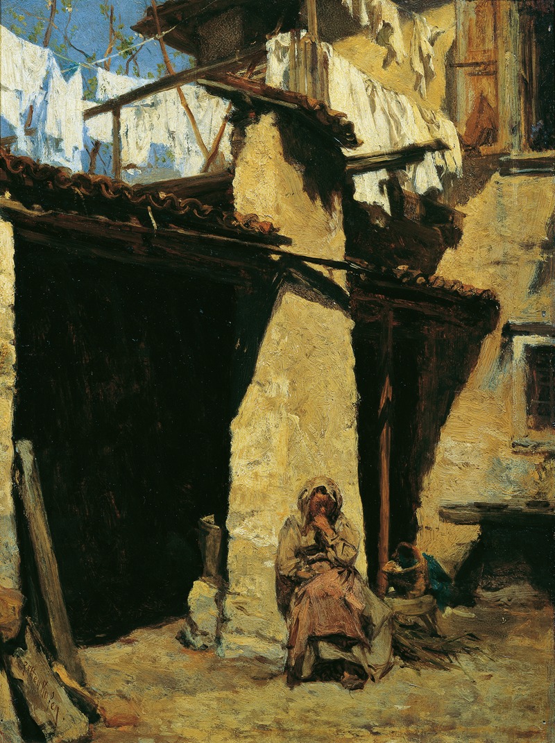 August von Pettenkofen - Neapolitanisches Bauernhaus mit Bäuerin