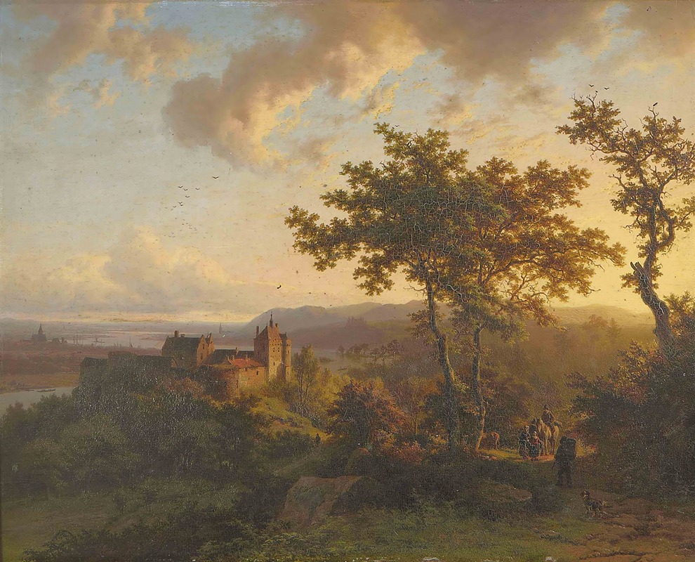 Barend Cornelis Koekkoek - Paysage boisé avec un château