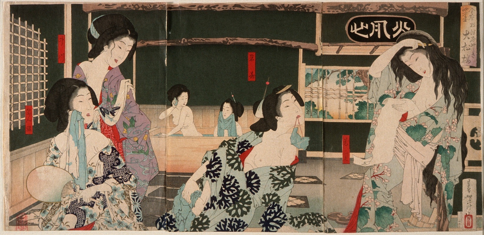 Tsukioka Yoshitoshi - Summer; Women Bathing at the Daishōrō