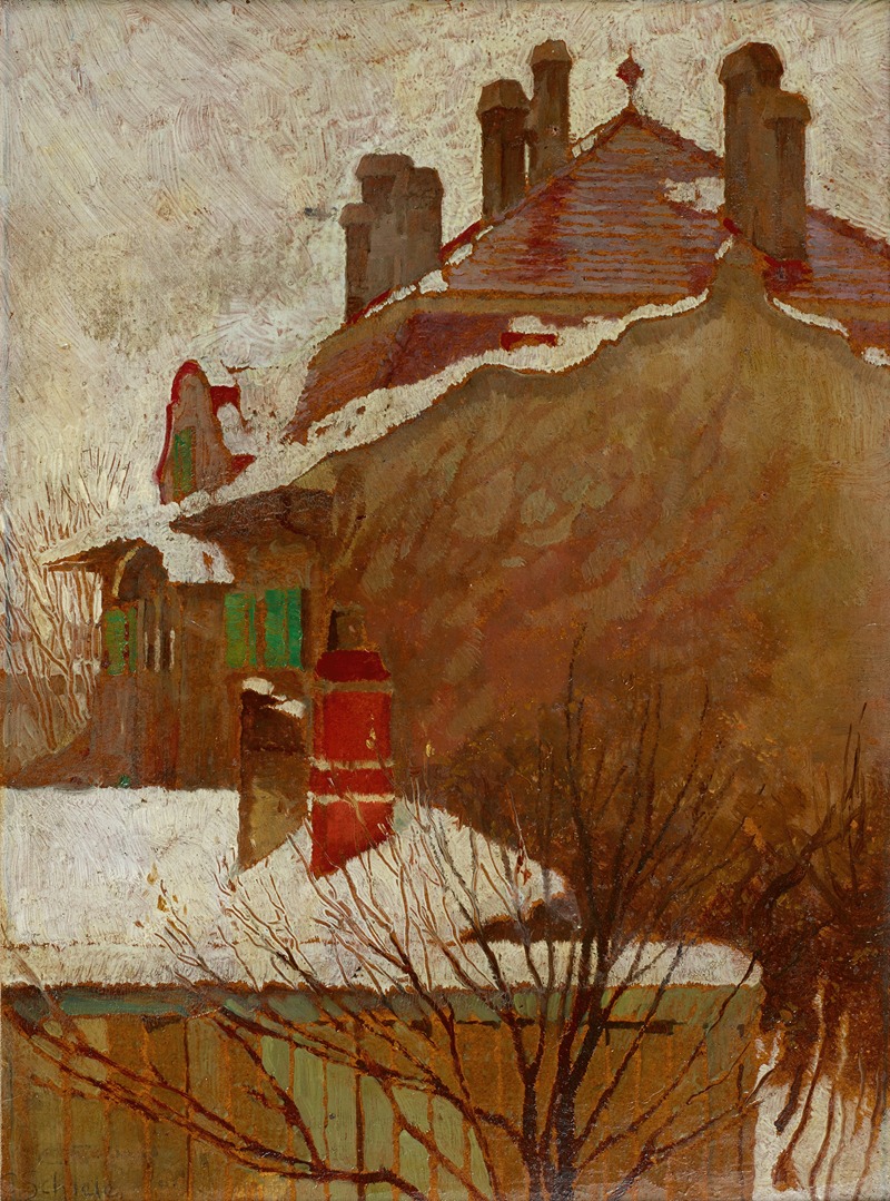 Egon Schiele - Häuser im Winter (Blick aus dem Atelier)