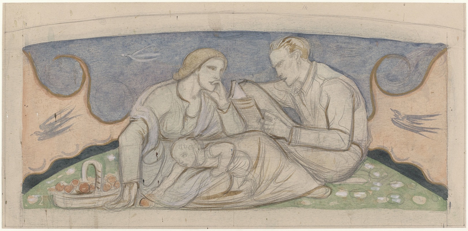 Richard Nicolaüs Roland Holst - Man, vrouw en kind zittend in een landschap
