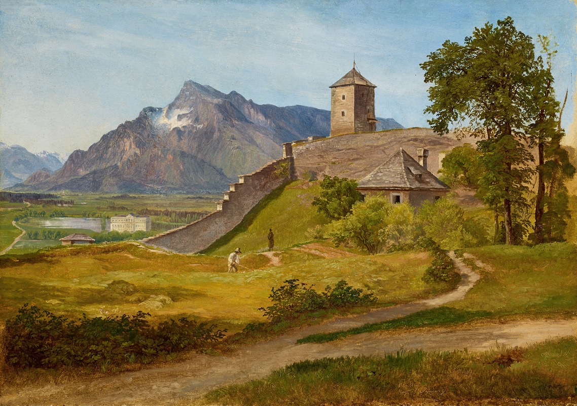 Friedrich Loos - Das Militärwachthaus und der Josefsturm auf dem Salzburger Mönchsberg