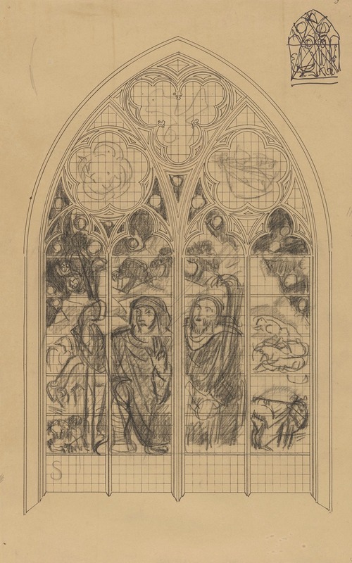 Richard Nicolaüs Roland Holst - Ontwerp voor raam in de Frederik van Sierck-kapel in de Dom te Utrecht; de verkondiging aan de herders