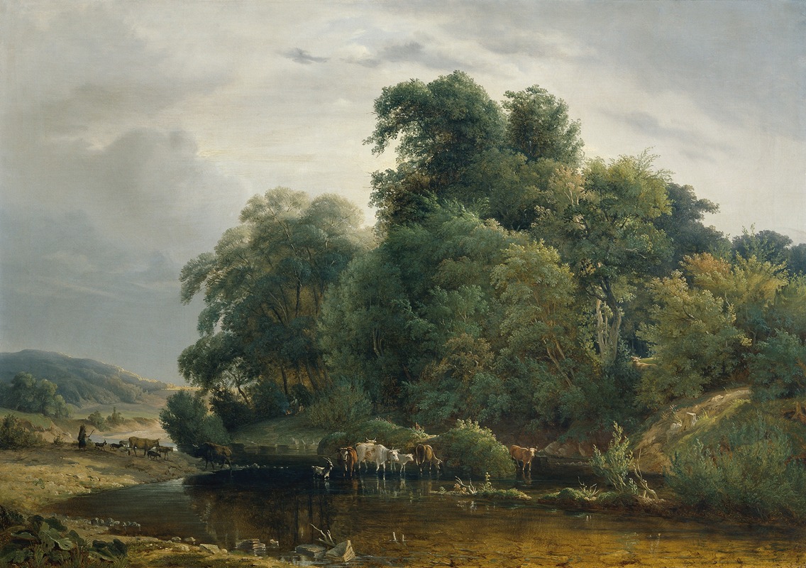 Heinrich Peyer - Landschaft mit Viehherde und Hirtin