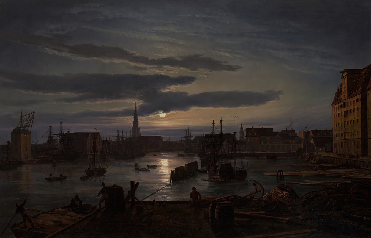 Johan Christian Dahl - Copenhagen Harbor by Moonlight