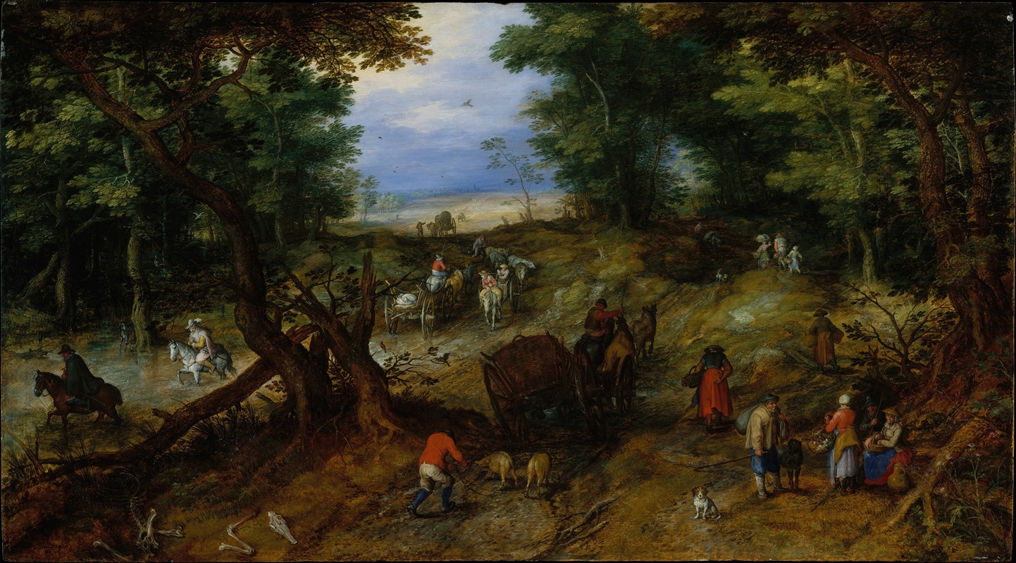 Jan Brueghel The Elder - A Woodland Road with Travelers