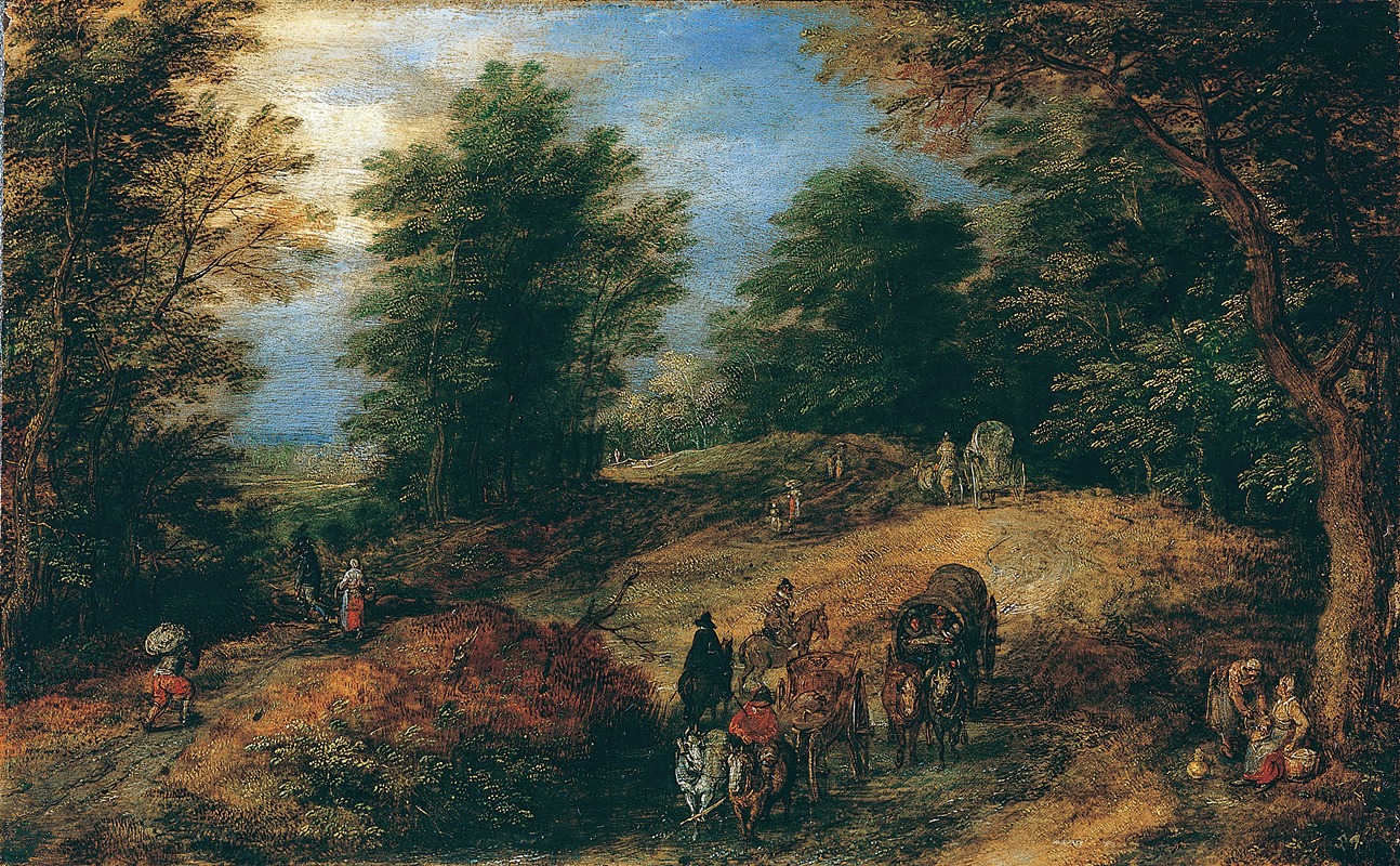 Jan Brueghel The Elder - Landscape with Travelers on a Woodland Path
