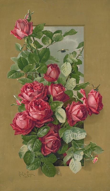Paul de Longpre - Red roses growing through a window