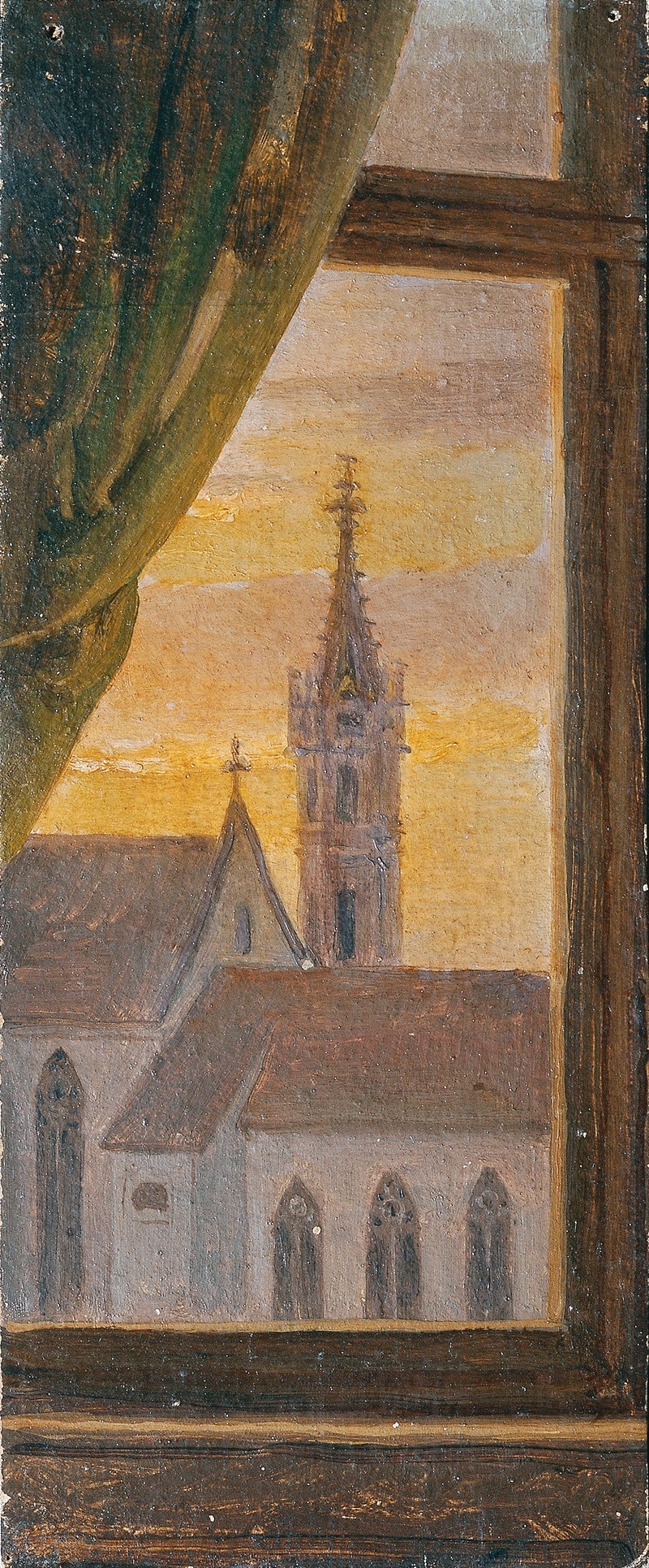 Johann Peter Krafft - Blick durch ein Fenster auf einen gotischen Kirchturm