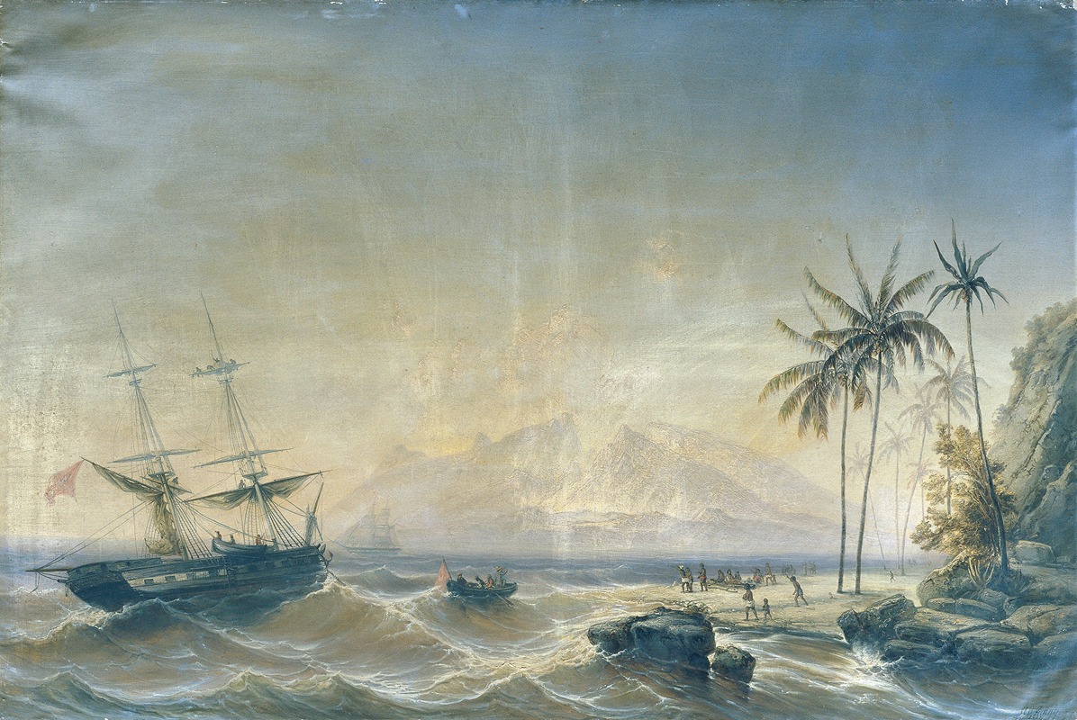 Josef Carl Berthold Püttner - Kriegsschiff vor den Südseeinseln