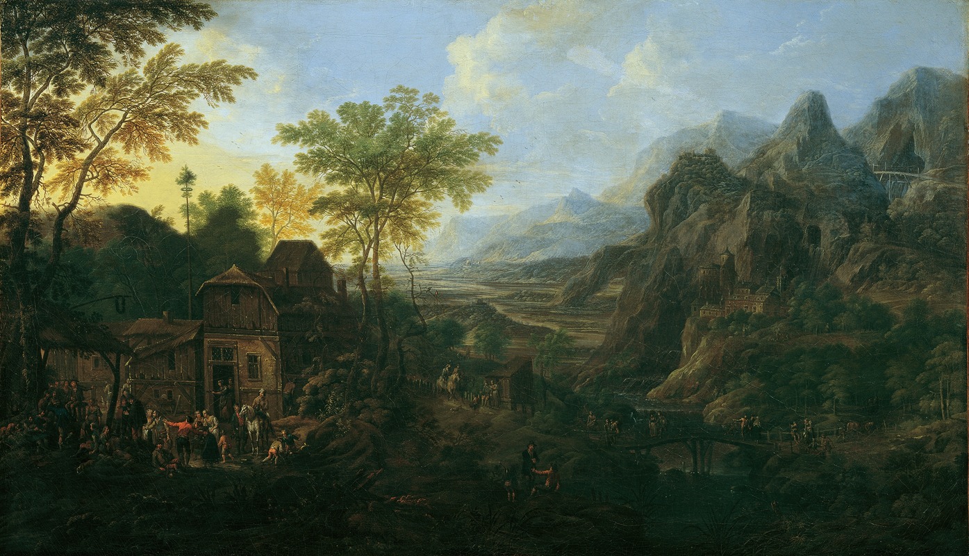 Josef Orient - Ideale Landschaft mit Bauernkirmes
