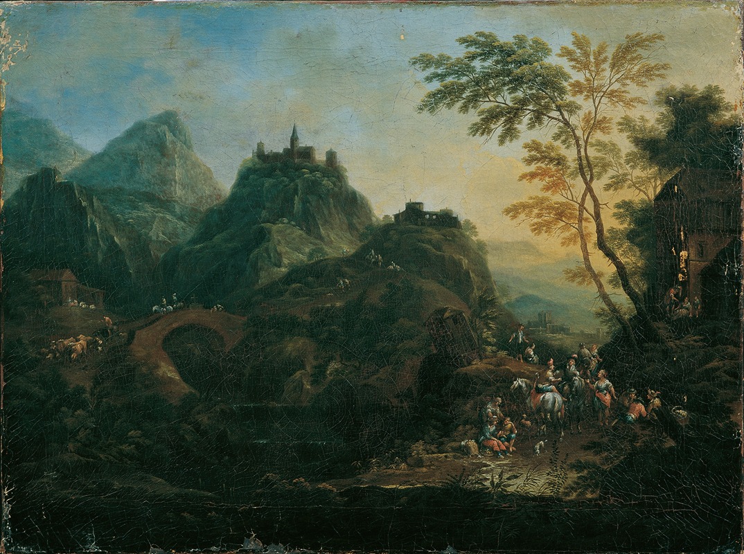 Maximilian Joseph Schinnagl - Ideale Berglandschaft mit Brücke