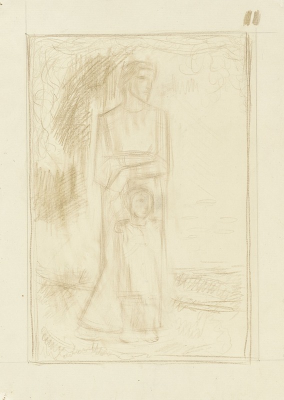 Richard Nicolaüs Roland Holst - Staande vrouw en kind in een landschap