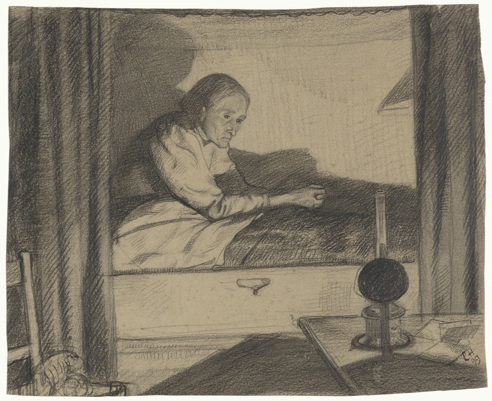 Richard Nicolaüs Roland Holst - Vrouw Hogerhuis, zittend in bed (eerste ontwerp)
