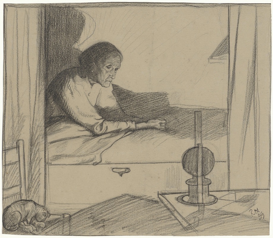 Richard Nicolaüs Roland Holst - Vrouw Hogerhuis, zittend in bed (tweede ontwerp)
