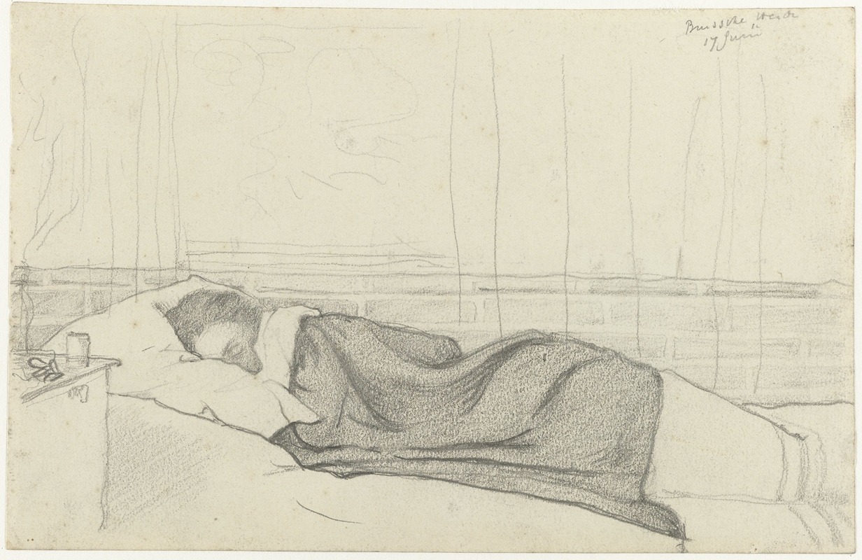 Richard Nicolaüs Roland Holst - Vrouw van Richard Roland Holst in bed, naar links