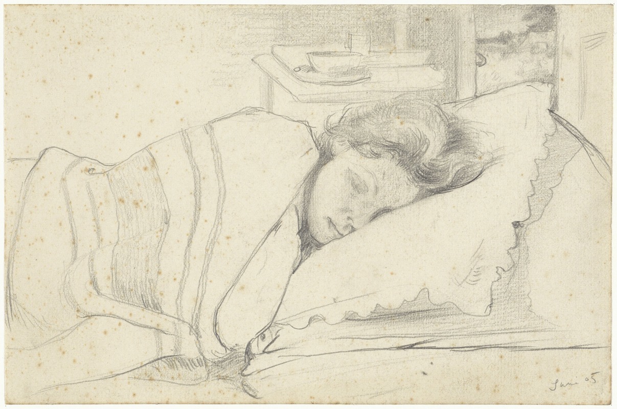 Richard Nicolaüs Roland Holst - Vrouw van Richard Roland Holst in bed, naar rechts