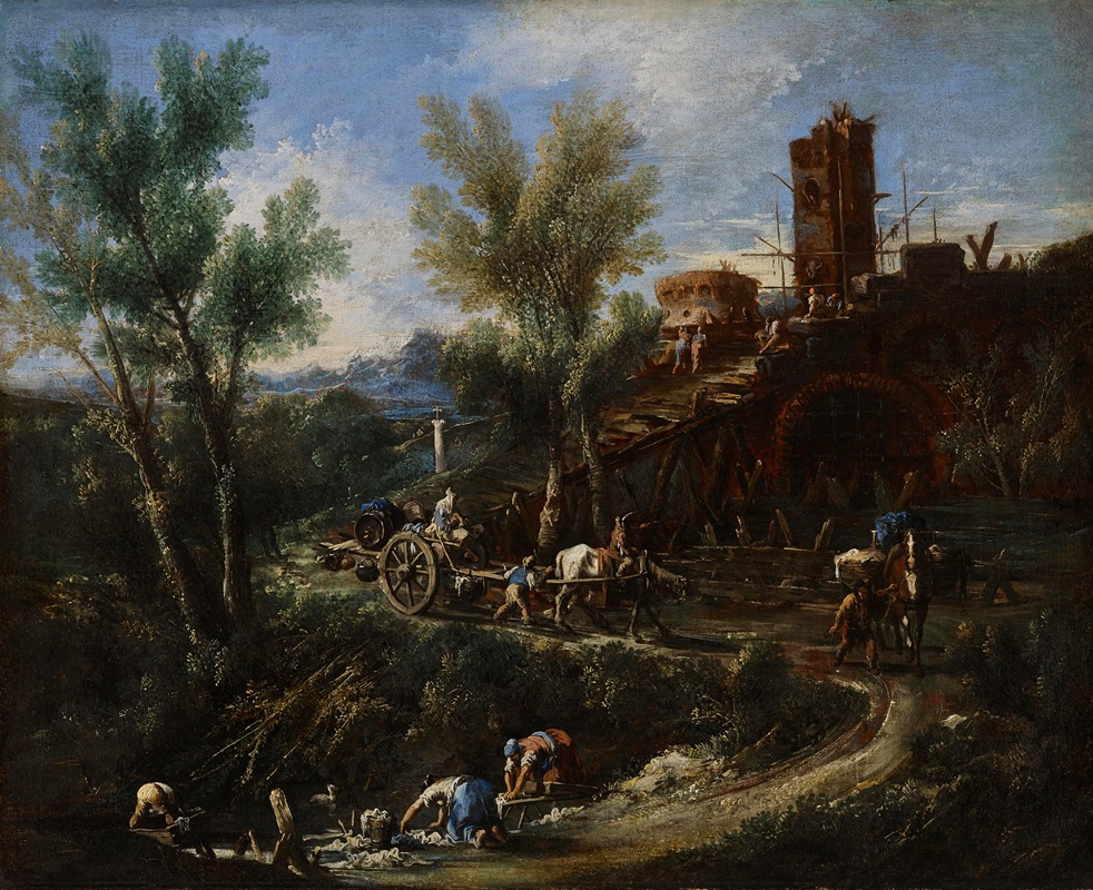 Alessandro Magnasco - Landscape with Gypsies and Washerwomen